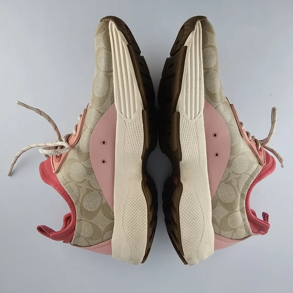 Coach Signature 270 Shoes Women's Size 10 Tech Runner Tan Pink Lace Up Sneakers - Picture 4 of 16